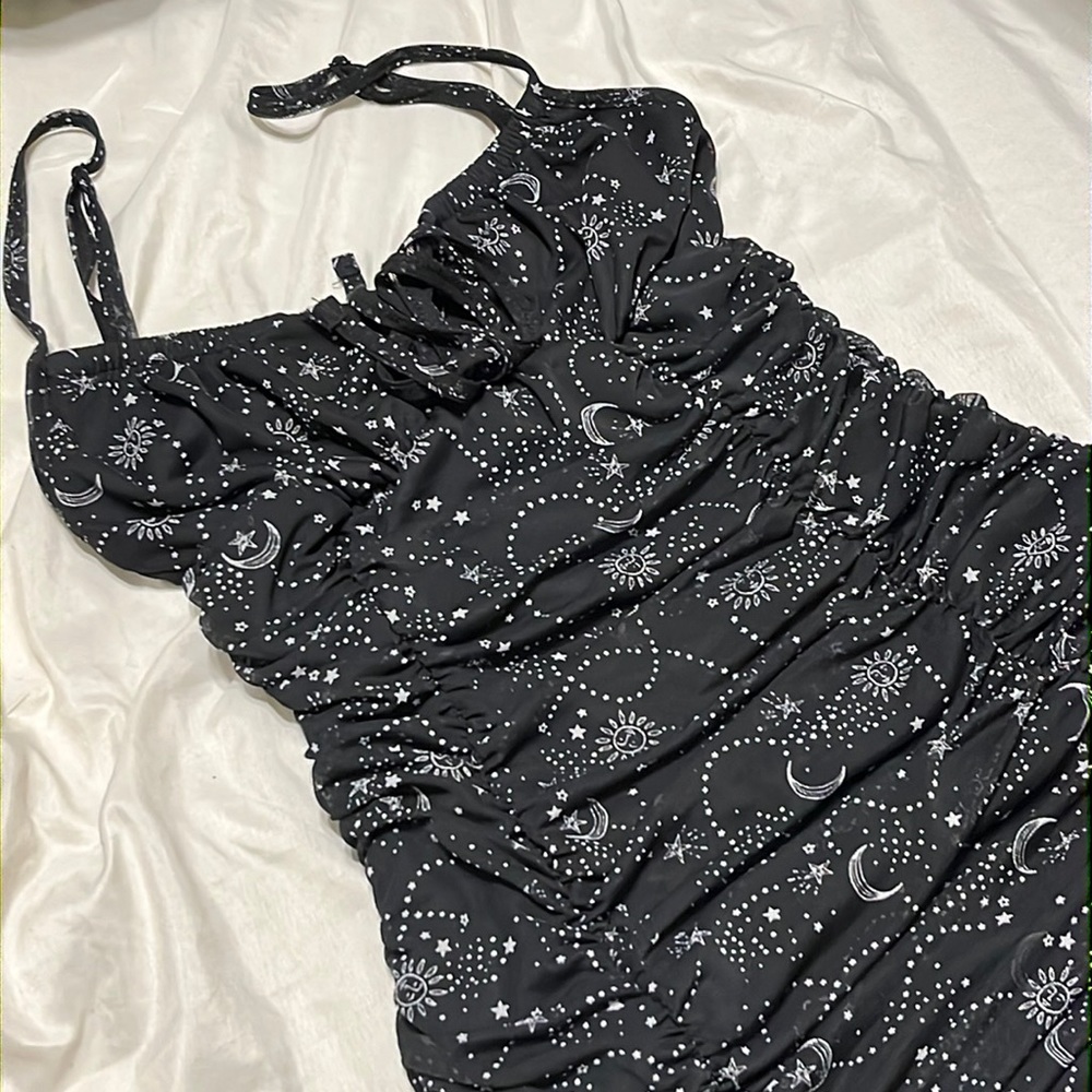 Bunched stellar black mini dress